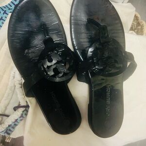 Tory Burch Miller Sandals Glossy Black Size 8 💯AUTHENTIC